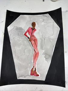 Original Painting of Lady In Red WatercolorOoak ArtFolklore Myths Halloween - Picture 1 of 3