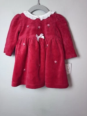 Little Me Velour Rose appliques Red Holiday Dress Sz 9 Months NWT - Image 1 of 4