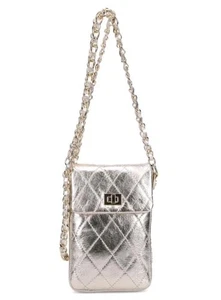 Ron White Edina gesteppte Nappaleder Handy Umhängetasche - Silber - Neu mit Etikett - Orig. 295,00 $ - Bild 1 von 6