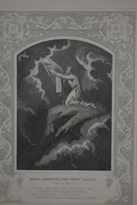 Antique Religious Art Moses Receives Tablets 1860 Engraving Christianity - Picture 1 of 6