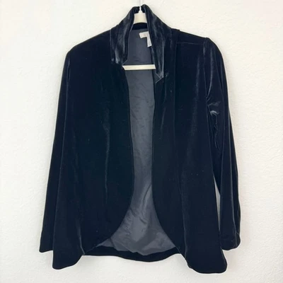 Chico's Womens Open Long Sleeve Jacket Size M Velvet Winter Dark Witchy Black - Image 1 of 4