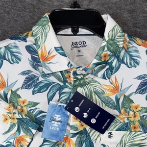 Izod Saltwater Men Performance Polo Shirt Tropical Floral Print Stretch Sz M NEW - Picture 1 of 9