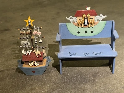 2-pc Set Noahs Ark Bench & Boat w/ Animals Miniatures Dollhouse Noah's Ark "DEB" - Image 1 of 4