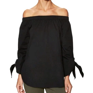Walter Baker Kensie Black Cotton Off Shoulder Peasant Blouse New Large Tie Cuff - Picture 1 of 15