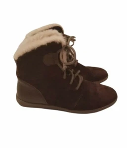 Emu Australia Winton Ankle Boots Size 8 Brown Suede Leather Merino Wool Lace Up - Picture 1 of 10