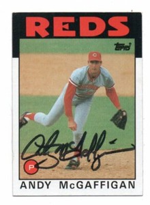 andy mcgaffigan cincinnati reds  auto signed card 1986 topps 133