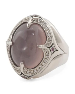 Anillo Scott Kay Talla 6 Plata Esterlina Ovalado Rosa Cuarzo Blanco Zafiro Mujer Nuevo con Etiquetas - Imagen 1 de 3