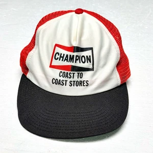 Vintage Champion Coast to Coast Stores Hat Cap Men's Red White Black Trucker USA - Picture 1 of 9