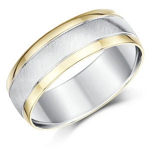 8mm 9ct Yellow Gold & Sterling Silver Two Tone Men's Wedding Ring UK Hallmarked - Picture 1 of 4