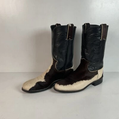 Botas de Colección Justin Pelo de Becerro Sobre Piel de Vaca Pony Roper 6 B EE. UU. Vaquera Foto 1 de 4