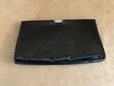 Black envelope clutch purse evening bag snap closure shiny gold tone hardware - Image 1 of 4