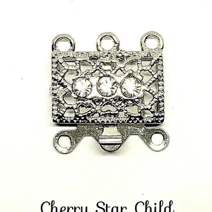 Silver pl filigree rectangle box clasp set with rhinestones findings 2 part - Picture 1 of 4