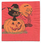 Serviette d'Halloween vintage en papier roseau 6 1/2" ~ chat noir en lanterne Jack O'