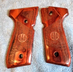 Beretta 92F 92FS 92/96 M9 Rosewood Engraved Pistol Grips with Trident & Screws - Picture 1 of 4