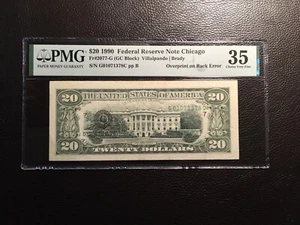20.00 1990FRNote Error Overprint On Back Error PMG 35 Choice VeryFine - Picture 1 of 2