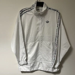 Adidas Windbreaker Womens UK 10 White 1/2 Zip Pullover Jacket Polyester Trefoil - Picture 1 of 13