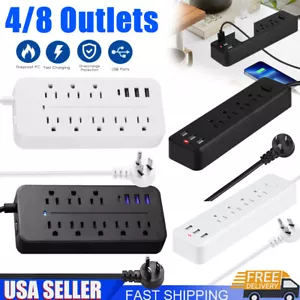 4/8 Outlets Plugs Wall Mountable USB Surge Protector Power Strip with USB Ports - Picture 1 of 20