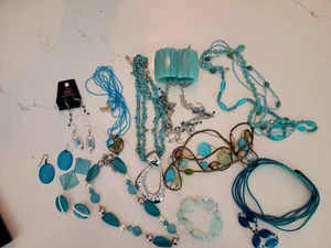 Jewelry Lot 15Piece Blue Aqua Bangle Necklace Earrings Bracelet Braetiful - Picture 1 of 16