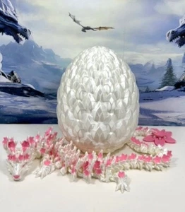 24" 3D Printed Dragon with Egg, Articulated Cherry Blossom Fidget Dragon Toy - Picture 1 of 6