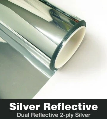20" x 100ft Silver Chrome Mirror Window Tint Roll 10% VLT 2-ply Film - Image 1 of 4