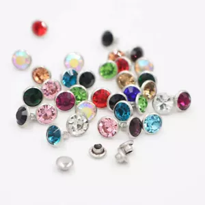 100 set 6 mm strass borchie rivetto cristallo pelle artigianato borse abbigliamento punte - Foto 1 di 69