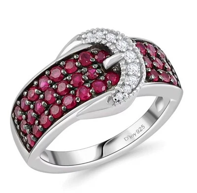 Montepuez Ruby &White Zircon 1.25ctw Buckle Ring Sz6 Rhodium On Sterling Silver - Image 1 of 4