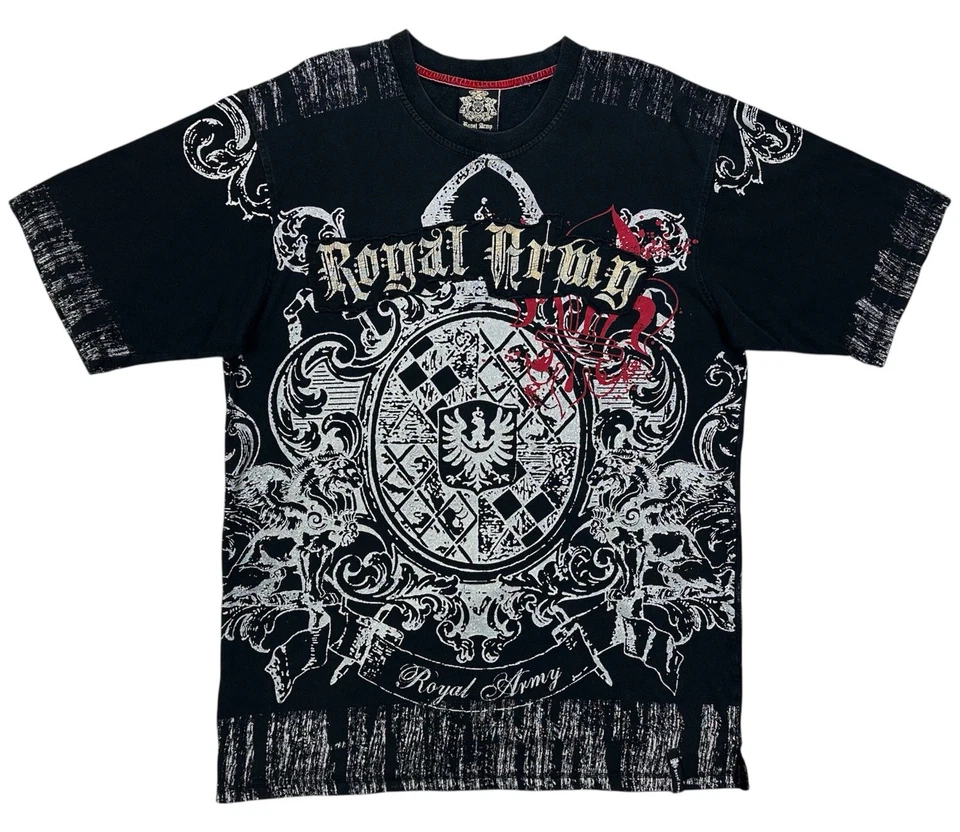 Camisa Grunge Gótica Negra Estilo Aflicción Ejército Real Y2K De Colección Para Hombres Talla XL Foto 1 de 4