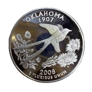 2008 S SILVER OKLAHOMA STATE QUARTER FROM SILVER PROOF SET - K10547 - Picture 1 of 2