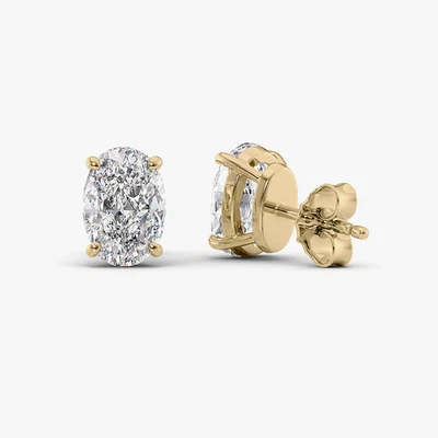 Diamond Oval Cut Earring Lab Grown 2.00 Carat IGI  Certified 14k Yellow  Gold - Image 1 of 4