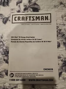 Crafstman 20v 18 Gauge Brad Nailer Instruction Manual - Picture 1 of 1