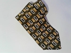 CROFT & BARROW Silk Men's Necktie Brown Squares Black Gold Highlights #17 EUC - Picture 1 of 5