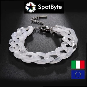 Bracciale Uomo Catena Bianca in Acrilico Lungo 17cm Old School Unisex Hip Hop - Foto 1 di 1