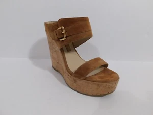 DEIMILLE Women's Camel Suede Open Toe Cork Wedge Camoscio Rame Sandal Sz 37.5 - Picture 1 of 12