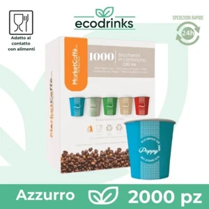 2000 BICCHIERI CARTA 180ML BICCHIERE AZZURRO PER ASPORTO CAPPUCCINO CAFFÈ ACQUA - Foto 1 di 3