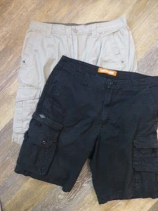 Lot of 2 Pair of Cargo Shorts Lee & Route 66 Black and Khaki Utility Hiking - Picture 1 of 9