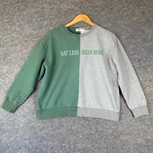 Mayfair Sweatshirt Women One Size Petite Say Les Mean More Colorblock Green Gray - Picture 1 of 10