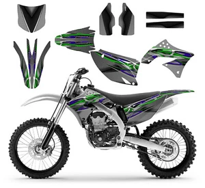 KX450F 2010 2011 KXF450 kit de gráficos 24 mil vinilo de carreras #5815 verde púrpura - Imagen 1 de 9