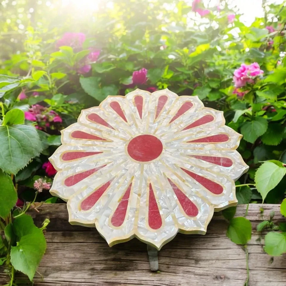 18" Flower Marble And Mother Of Pearl Coffee Table Top Unique Home Decor - Image 1 of 4