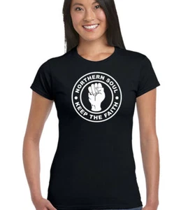 Northern Soul Keep The Faith Womens Music T-Shirt Dance Motown MOD Scooter - Picture 1 of 14
