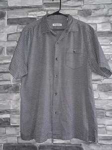 Tommy Bahama Men's Silk/Cotton S/S Button Camp Shirt Gray/Black/Teal Plaid Sz L - Picture 1 of 10