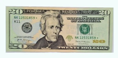 US Twenty Dollar bill Star Note_ Series 2017_NK 12531859 *- About Uncirculated - Image 1 of 4