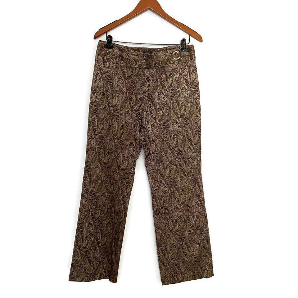Evan Picone Womens Straight Pants Brown Paisley Mid Rise Hook Eye Stretch 10 - Image 1 of 4