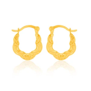 9ct Yellow Gold High Polish Fancy Hoop Earrings - Picture 1 of 2