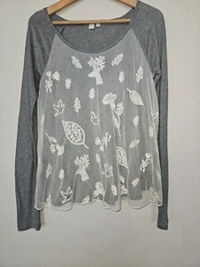 Eloise Woodland Embroidered Lace Top Size Small Gray Ivory Anthropologie - Picture 1 of 8