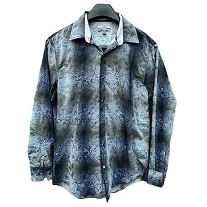 JOHNSTON & MURPHY Blue Paisley Pearl Snap Slim Fit Western Shirt Size M - Picture 1 of 12