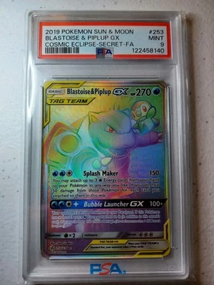 PSA 9 Mint Pokemon Blastoise Piplup Gx Cosmic Eclipse Sun Moon #253 FA English - Image 1 of 2