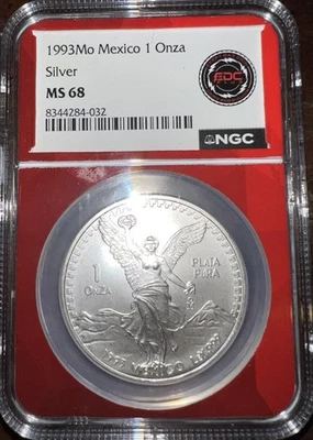 1993 Mo Mexico 1 Onza Silver Libertad NGC Cert MS68 EDC Red Core! Beautiful! 🤤  - Image 1 of 2