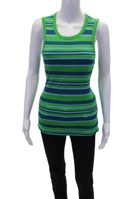 Maeve Anthropologie 女式条纹无袖背心绿色蓝色 L 码 — 第 1/4 张图片