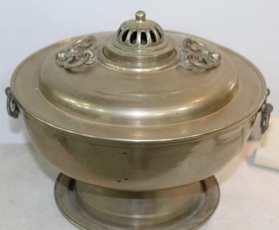 Olla caliente coreana de latón de bronce de colección plato de frotamiento grabado Sinseulo asiático Foto 1 de 4