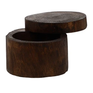 Solid Wood Jewelry Box Round Wooden Container Trinket Containers - Picture 1 of 12